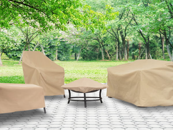600D Heavy Duty Waterproof Patio Furniture Cover with 2 Air Vents for All Weather Khaki, Brown Patio Loveseat Cover 58 with 2 Pack Outdoor Chair Covers 30“+37 Fade-Resistant 