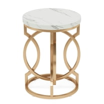 Spaco Round End Table, Modern Bedside Table with Faux Marble Top, End Table for Indoor as Bedroom, White