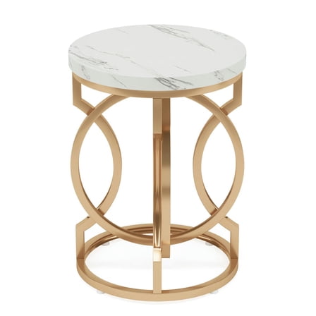 Spaco Round End Table, Modern Bedside Table with Faux Marble Top, End Table for Indoor as Bedroom, White
