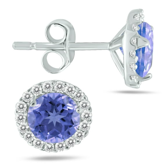 SZUL Women's 5MM Tanzanite and Genuine Diamond Stud Earrings in 14K White Gold