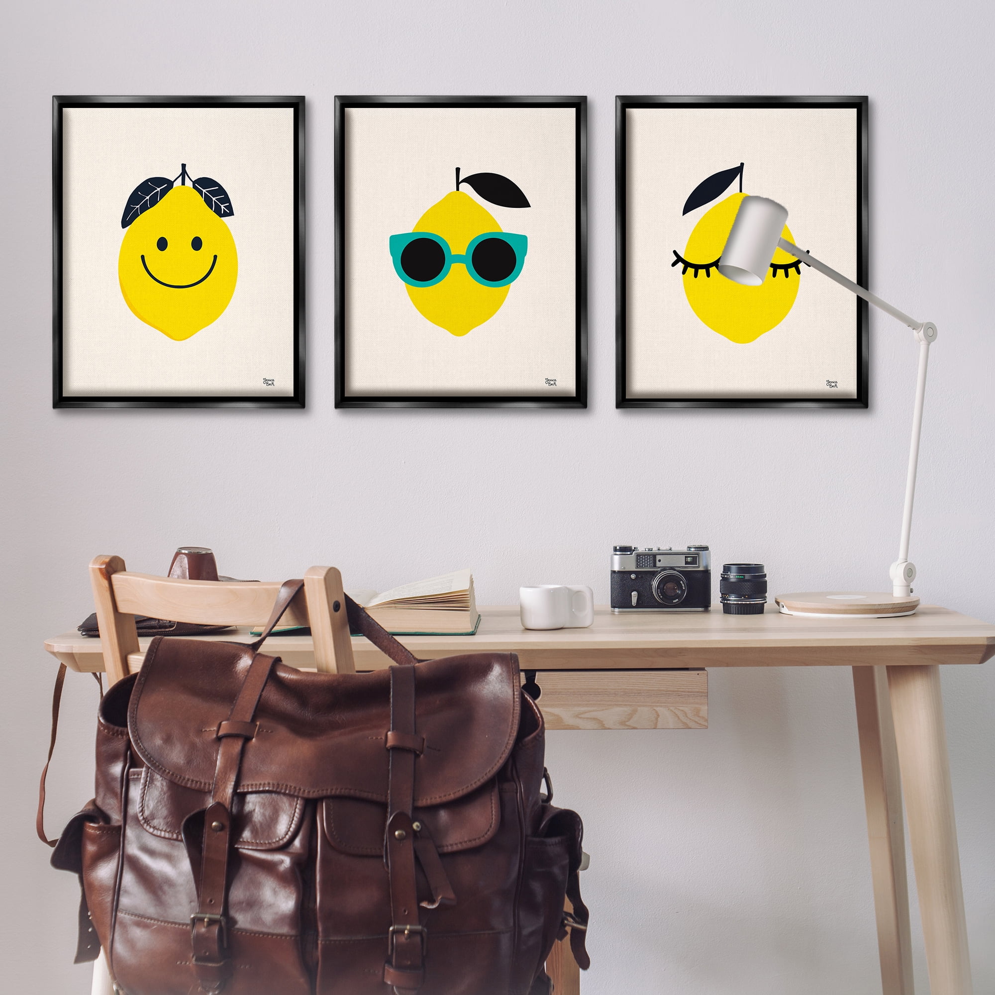 Stupell Industries Hip Summer Lemon Faces Food & Beverage Painting Black Floater Framed Canvas Art Print Wall Art, 25 x 31, Set of 3