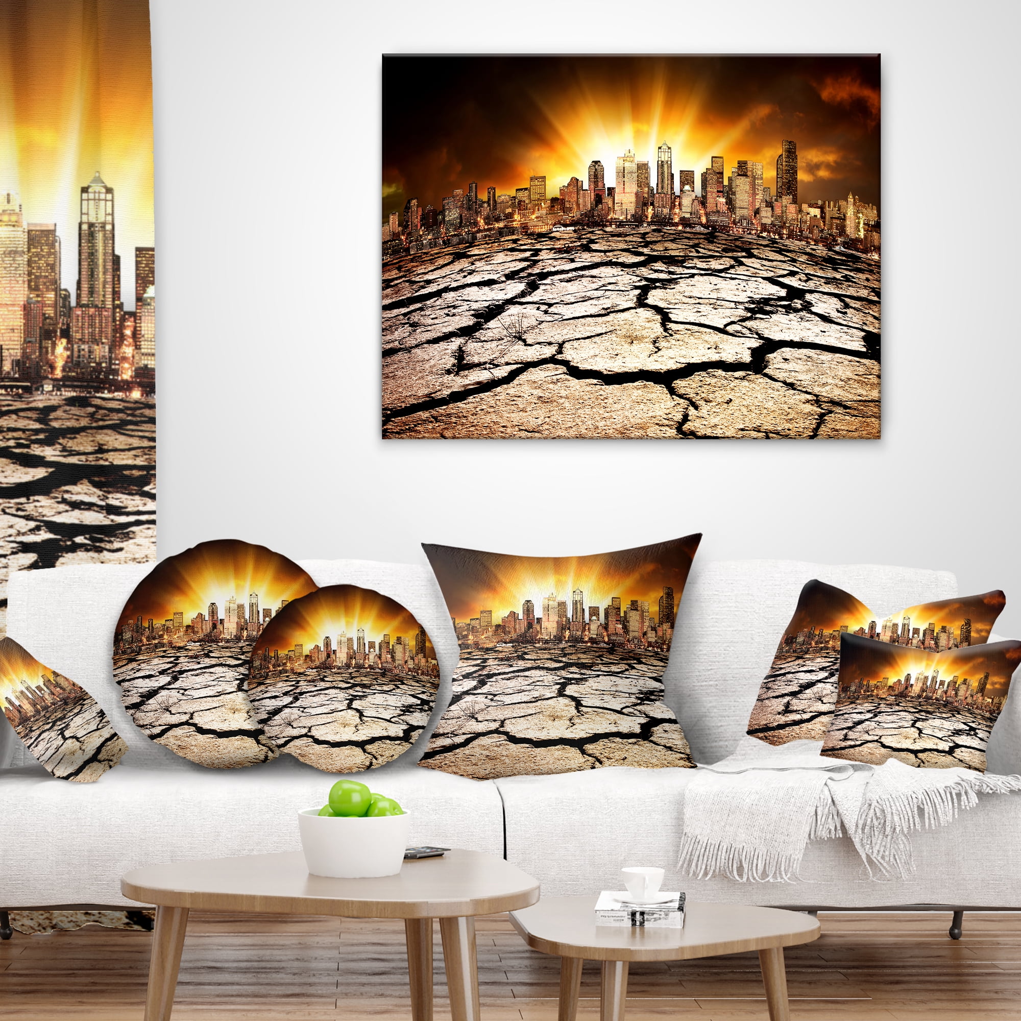 Designart City with Effect of Climate Change - Landscape Printed Throw Pillow - 12x20