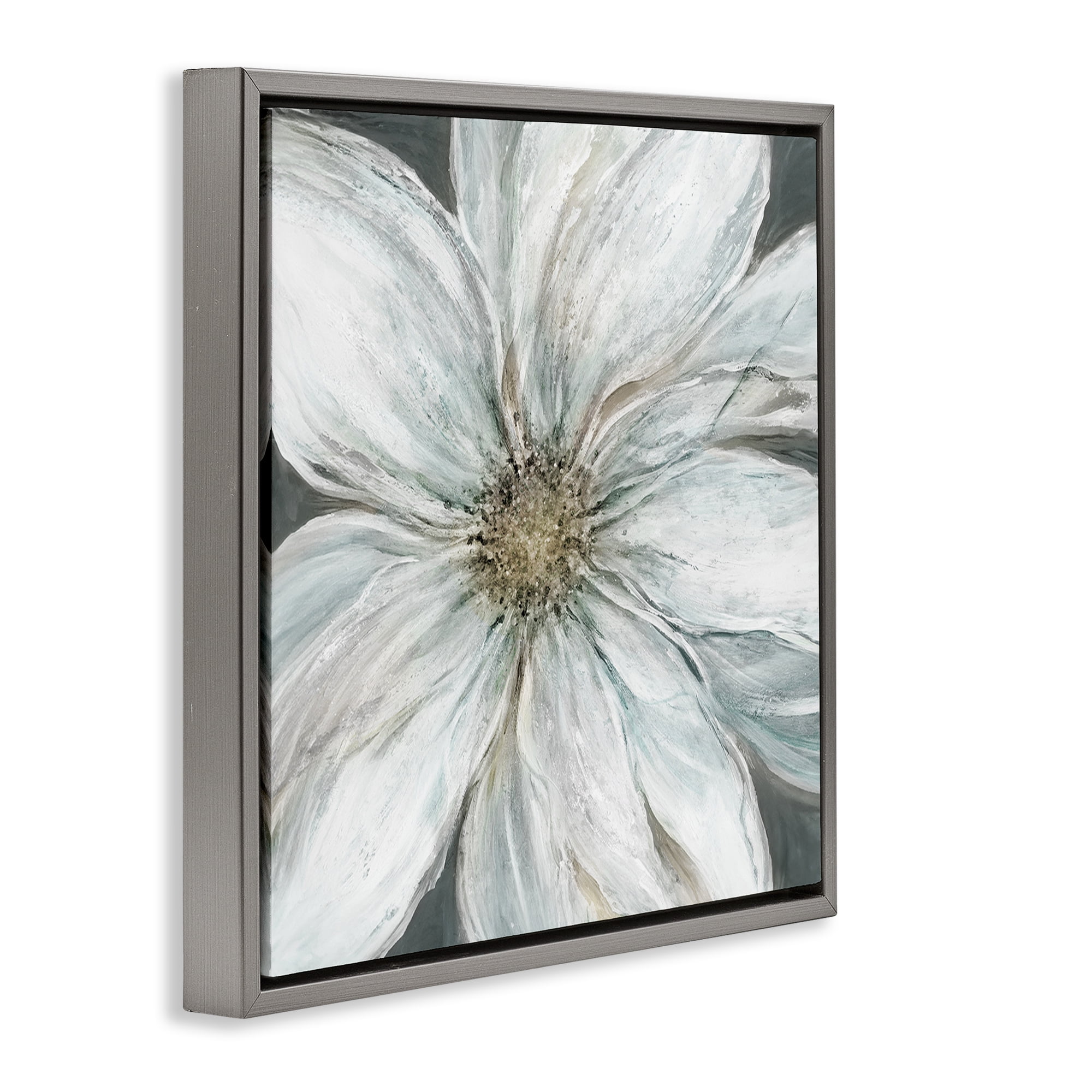 Stupell Industries Large White Flower Closeup Gray Framed Floater Canvas Wall Art, design by Carol Robinson