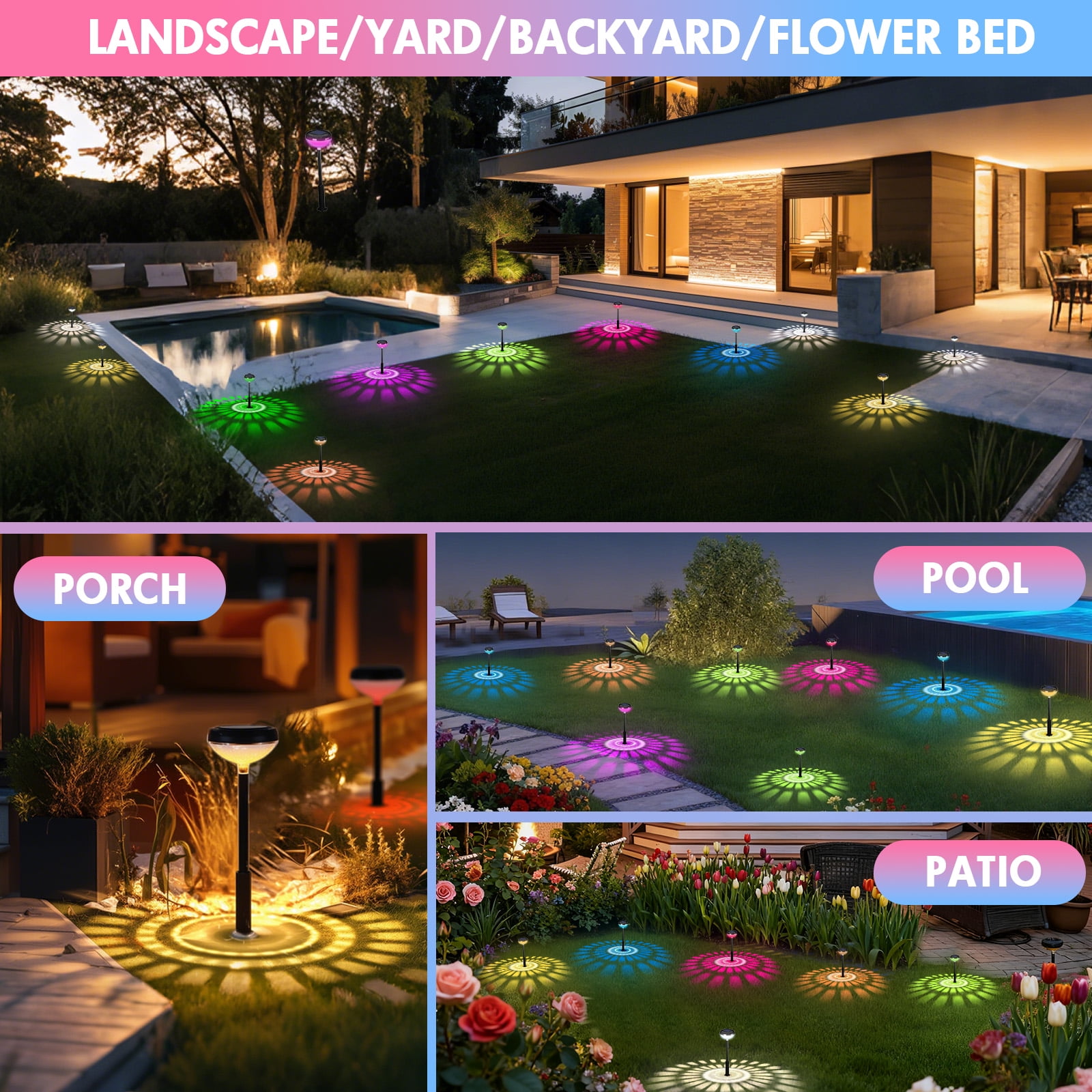 TOPZOO 8 Pack Solar Pathway Lights, 2 Modes Multicolor & Warm White LED, IP67 Waterproof, Solar Lights Outdoor for Garden Path Backyard Christmas Lawn Landscape Decorative