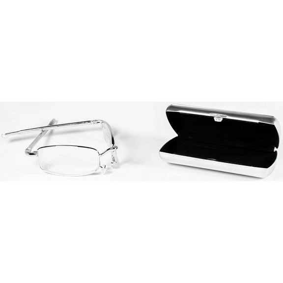 Folding Reading Glasses With Matching Metallic Hard Case (1.0x Strength)