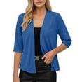 thumbnail image 7 of Women's Stretch Shirt Cardigan Baeitkot Women's Solid Color Casual Imitation Stretch Shirt Cardigan Blue L, 7 of 7