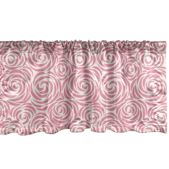 Ambesonne Rose Window Valance, Abstract Swirl Line Blooms, 54" X 12", Pale Pink and Off White