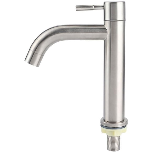 Single cold water tap G1/2 in brushed stainless steel with large single-hole basin