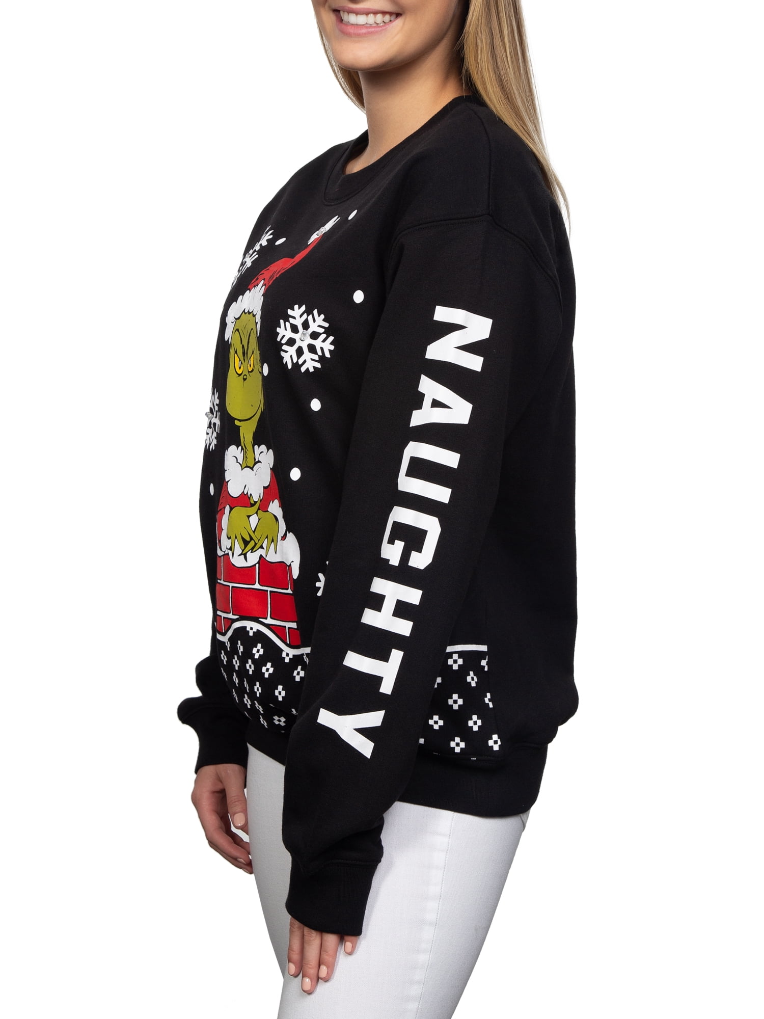 Juniors' Licensed Naughty Holiday Graphic Light Up Pullover Sweatshirt -  Walmart.com