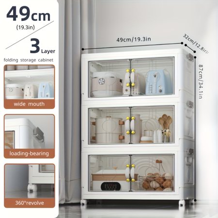 Foldable Stackable Storage Cabinet with Wheels Transparent Drawers - Space-Saving White Organizer for Clothes Shoes Accessories - Dorm Bedroom Closet Organizer System