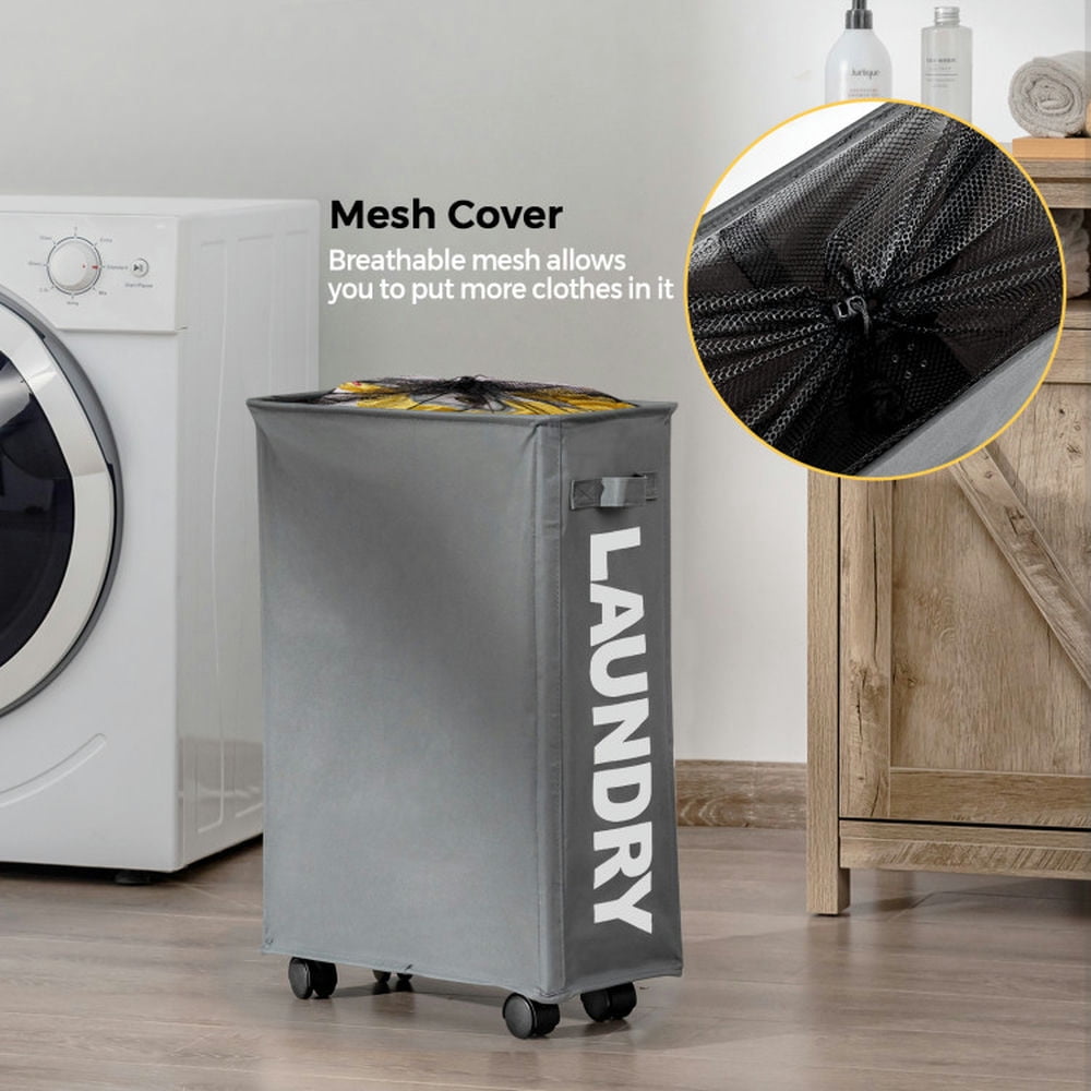 Finihen Laundry Hamper, Laundry Basket, 10 Gallon Slim Rolling Laundry Basket with Handle for Bathroom Dorm, Gray Finihen Laundry Hamper, Laundry Basket, 10 Gallon Slim Rolling Laundry Basket with Handle for Bathroom Dorm, Gray
