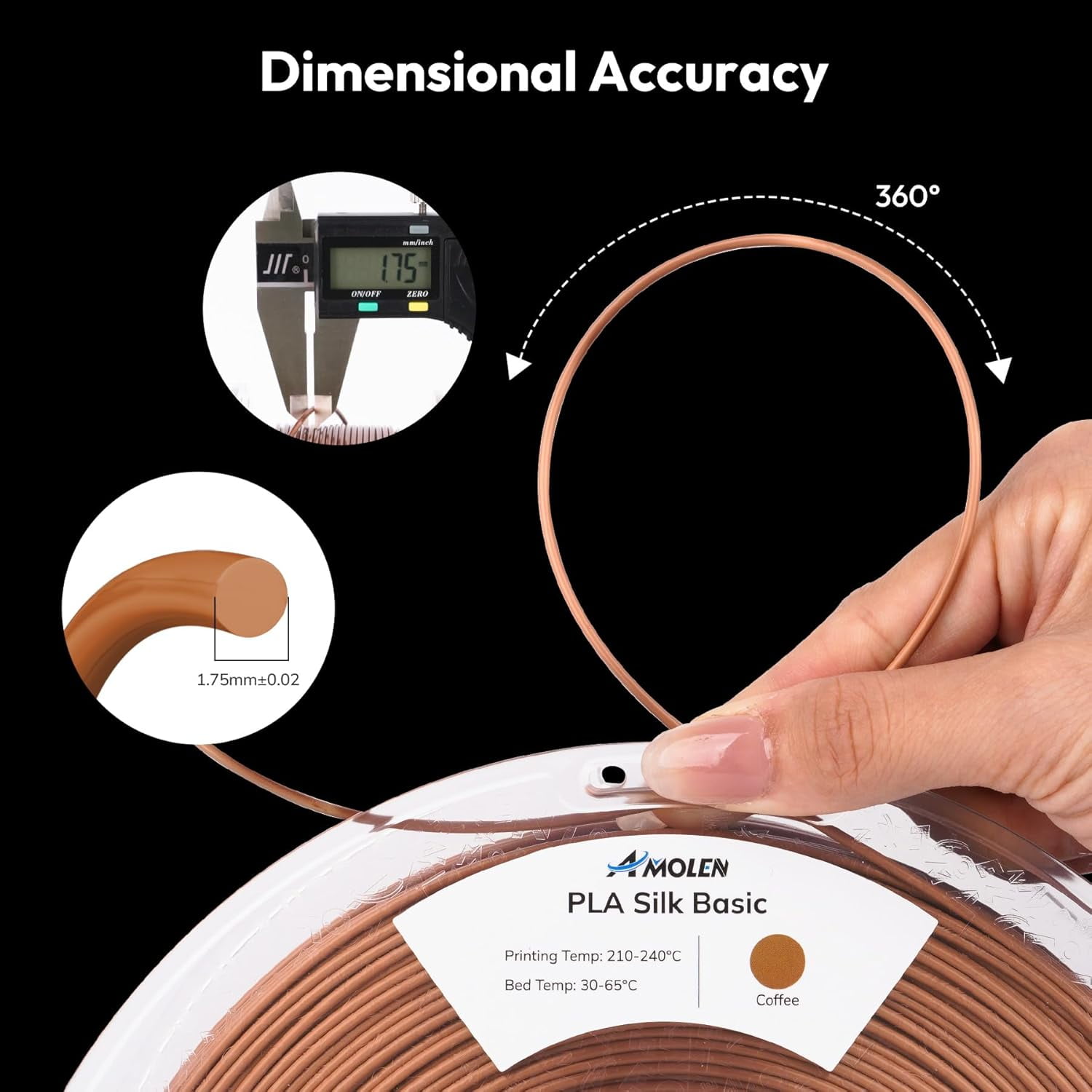 Silk PLA Filament 1.75mm , Shiny Coffee Gold Filament for 3D Printing, 1kg(2.2lbs) Spool, Compatible with Most FDM Printer(Silk Coffee Gold)