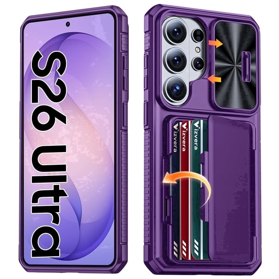 Vizvera for Samsung Galaxy S26 Ultra Case Wallet with RFID [Cards Holder][Camera Cover][Edge Raised] Shockproof Silicone Phone Case-Purple