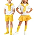 thumbnail image 1 of Odeerbi Niñas 4 Piezas Preppy Traje Manga Corta Camiseta + Falda Plisada En Capas + Chal + Calcetines Escenario Conjunto de Rendimiento, 1 of 7
