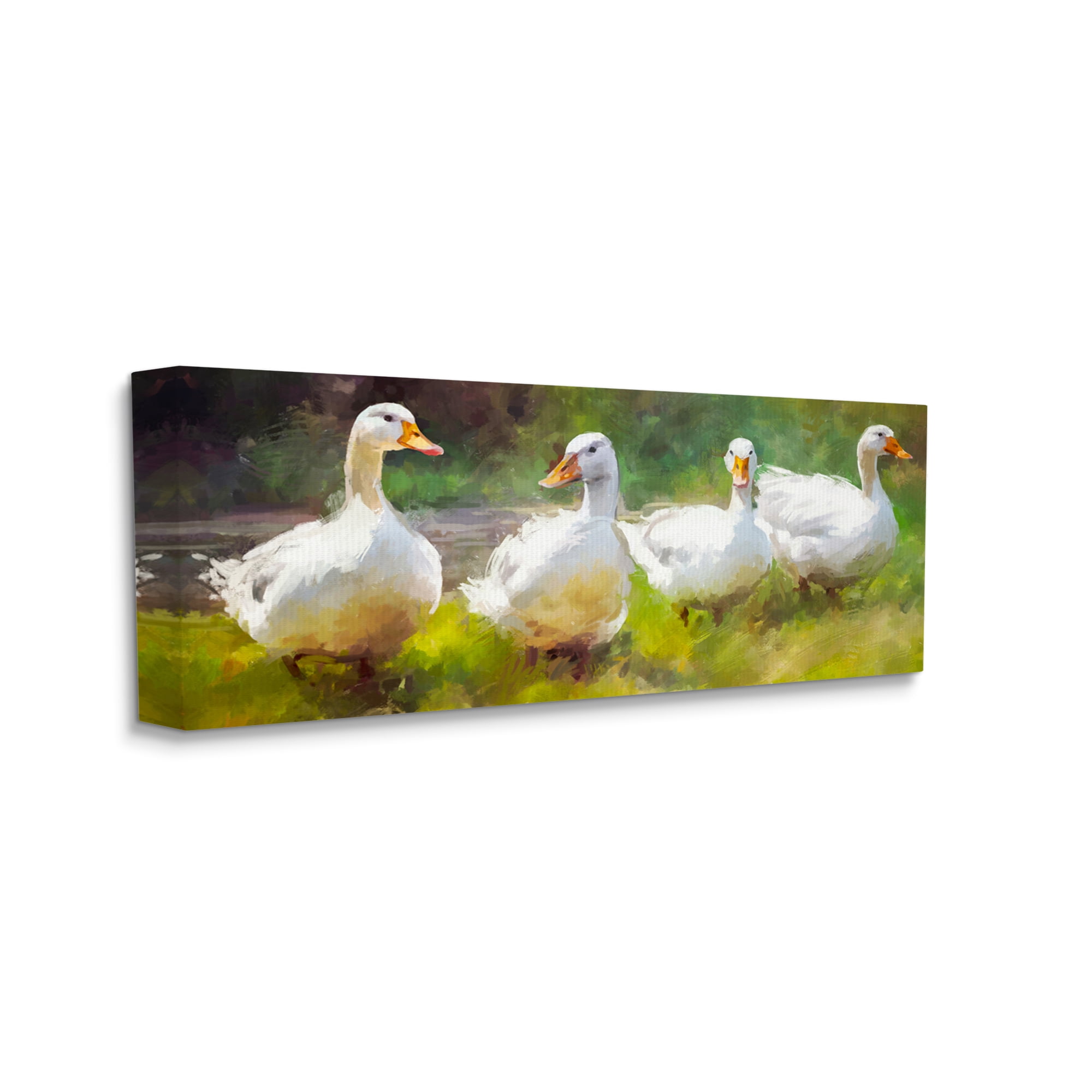Stupell Industries Ducks by River Painting Animals & Insects Painting Gallery Wrapped Canvas Art Print Wall Art, 48 x 20