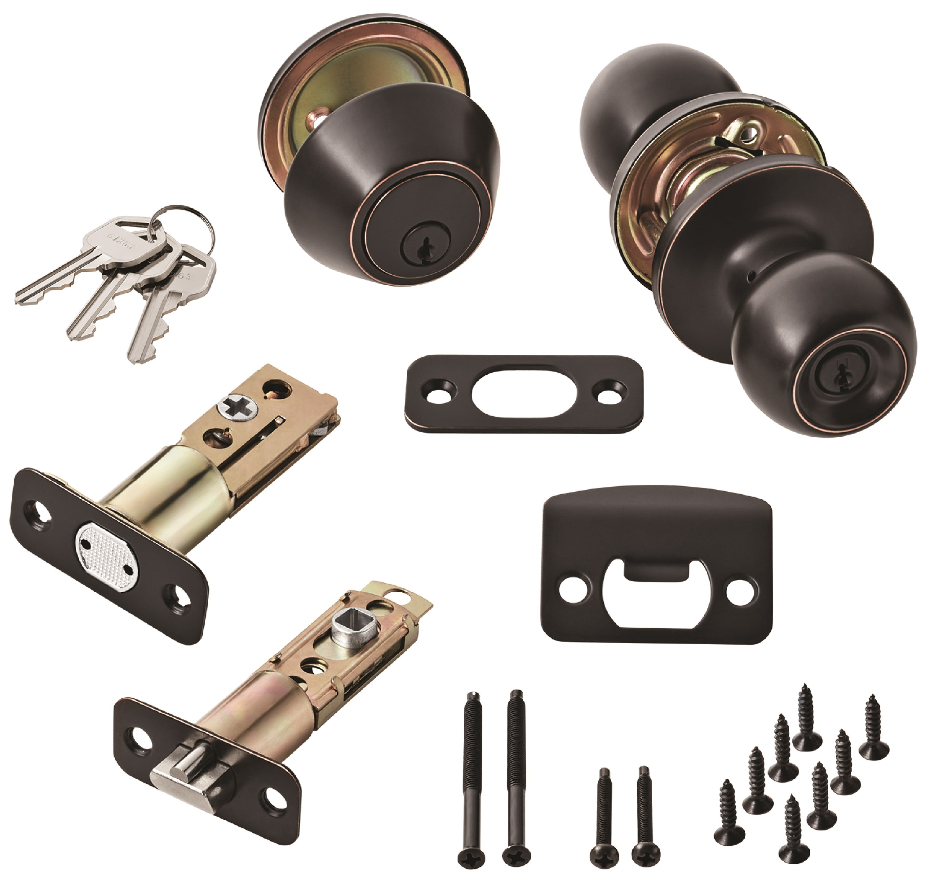Hyper Tough Keyed Entry Ball Doorknob Lock and Single Cylinder Deadbolt Oil Rubbed Bronze Finish Combo Pack