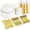 Gold, variant on 350PCS Gold Plastic Dinnerware Set for 100 Guests, Disposable Plates for Party, Include: 200 Plastic Plates, 100 Napkins with Silver Silverware, 100 Cups for Christmas, Halloween