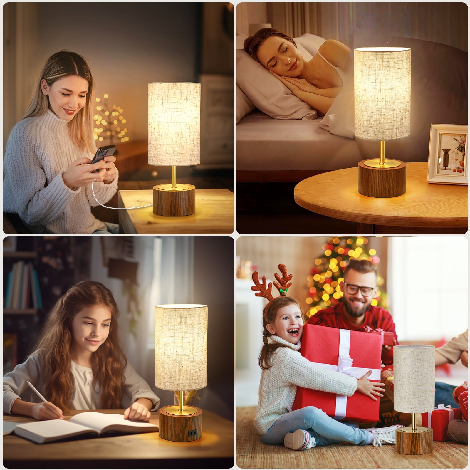 NATYSWAN Small Table Lamps for Bedroom,Modern Touch Lamps Set of 2 with USB Ports and Fabric Shade, Minimalist Desk Lamp for Living Room Office Dorm Kids Room