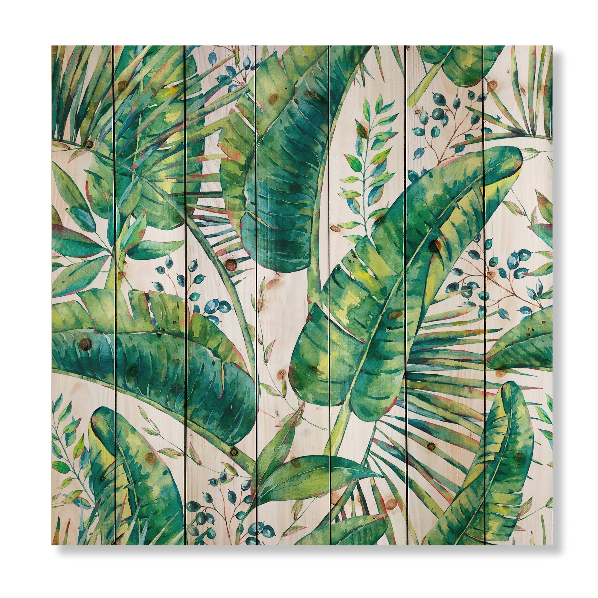 Designart 'Ancient Pattern Of Banana Leaves' Lake House Print on Natural Pine Wood