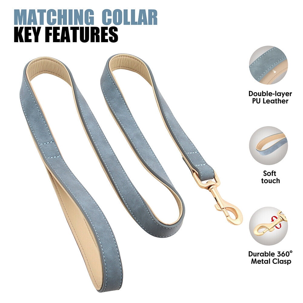 Pet Artist PU Leather Dog Collar and Leash set Soft Padded Adjustable for Pets S-XL