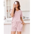 thumbnail image 3 of EKOUAER Womens Pajama Sets Short Sleeve Knit Lounge Set 2 Piece Pj Sets for Women V Neck Casual Loungewear, 3 of 6