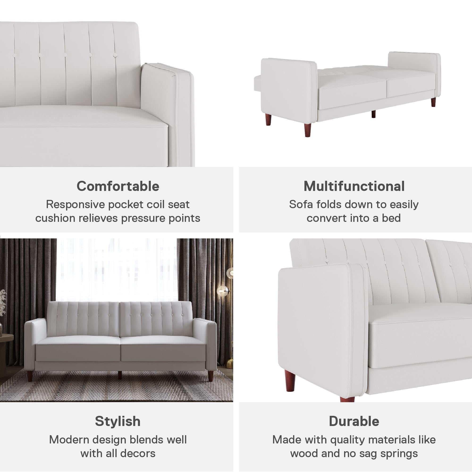 Free Shipping! DHP Pin Tufted Transitional Futon, White Faux Leather  (图5)