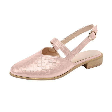 Women s Pointed Toe Shoes  Buckle Ankle Strap Sandals  Closed Toe Ankle Strap Sandals  Low Block Heeled Sandals  Weave Graphic Shoes Pink 7.5