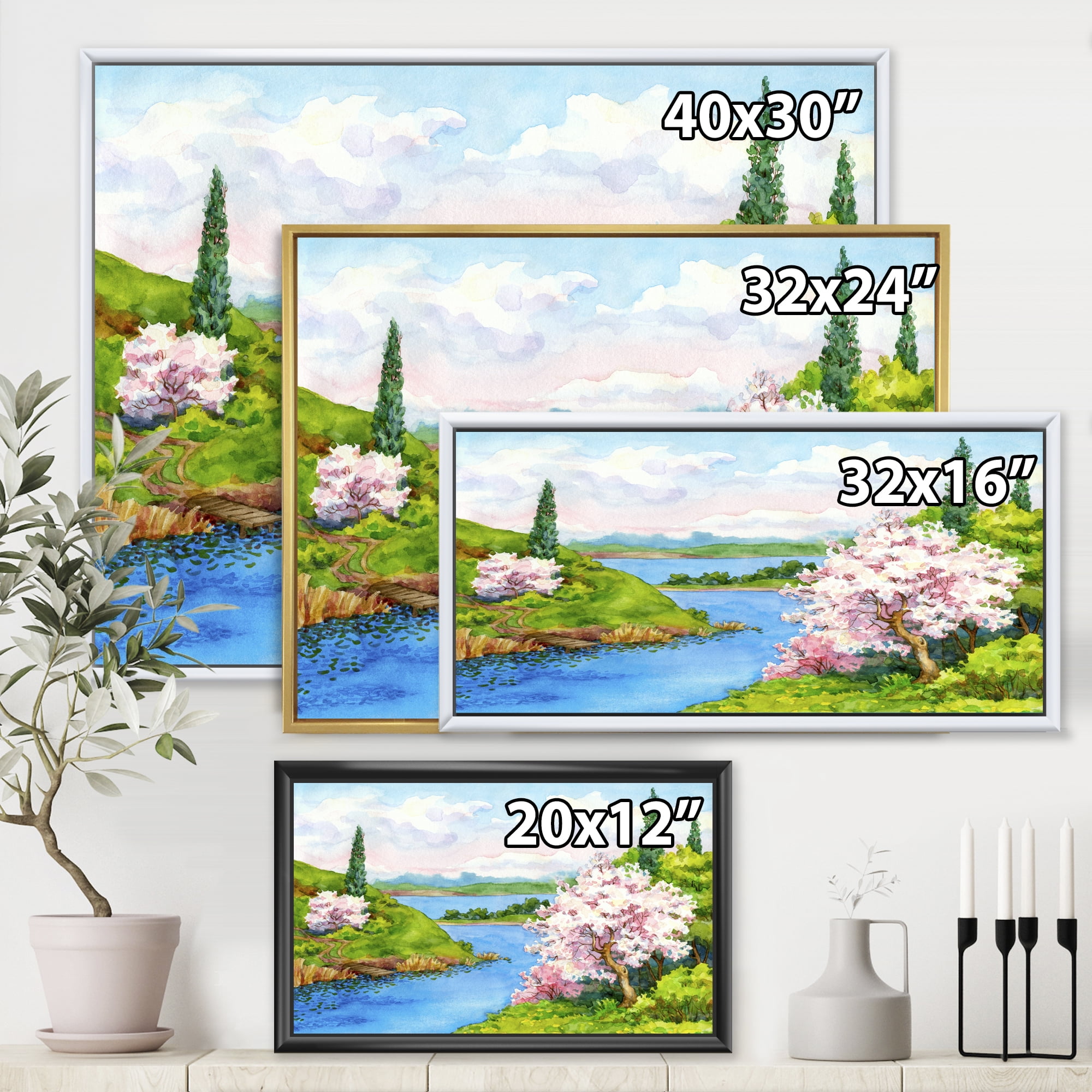 Designart 'A Bright Blue Sky Over Spring Landscape' Traditional Framed Canvas Wall Art Print