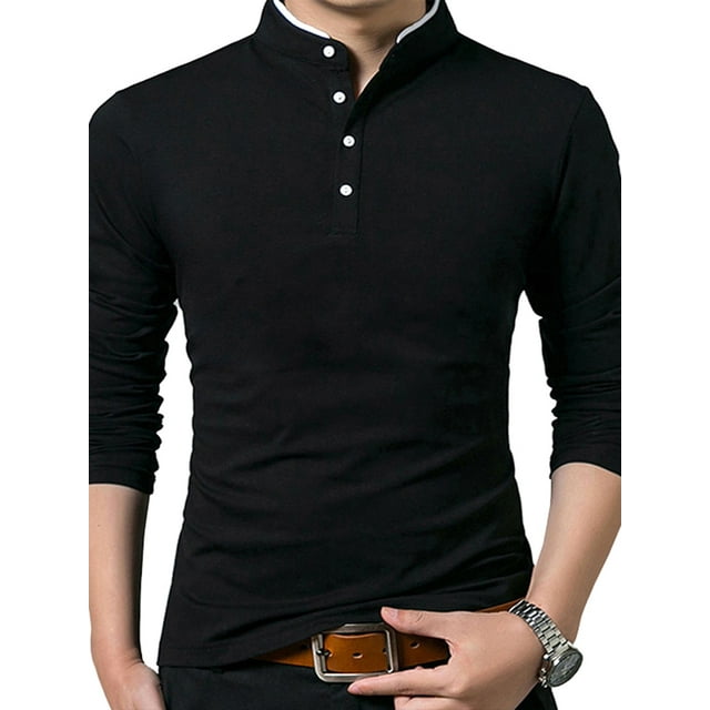 Sunloudy Hombres Primavera Otoño Slim Tops Color sólido Manga larga Cuello alto Camisas con botones Sunloudy moda