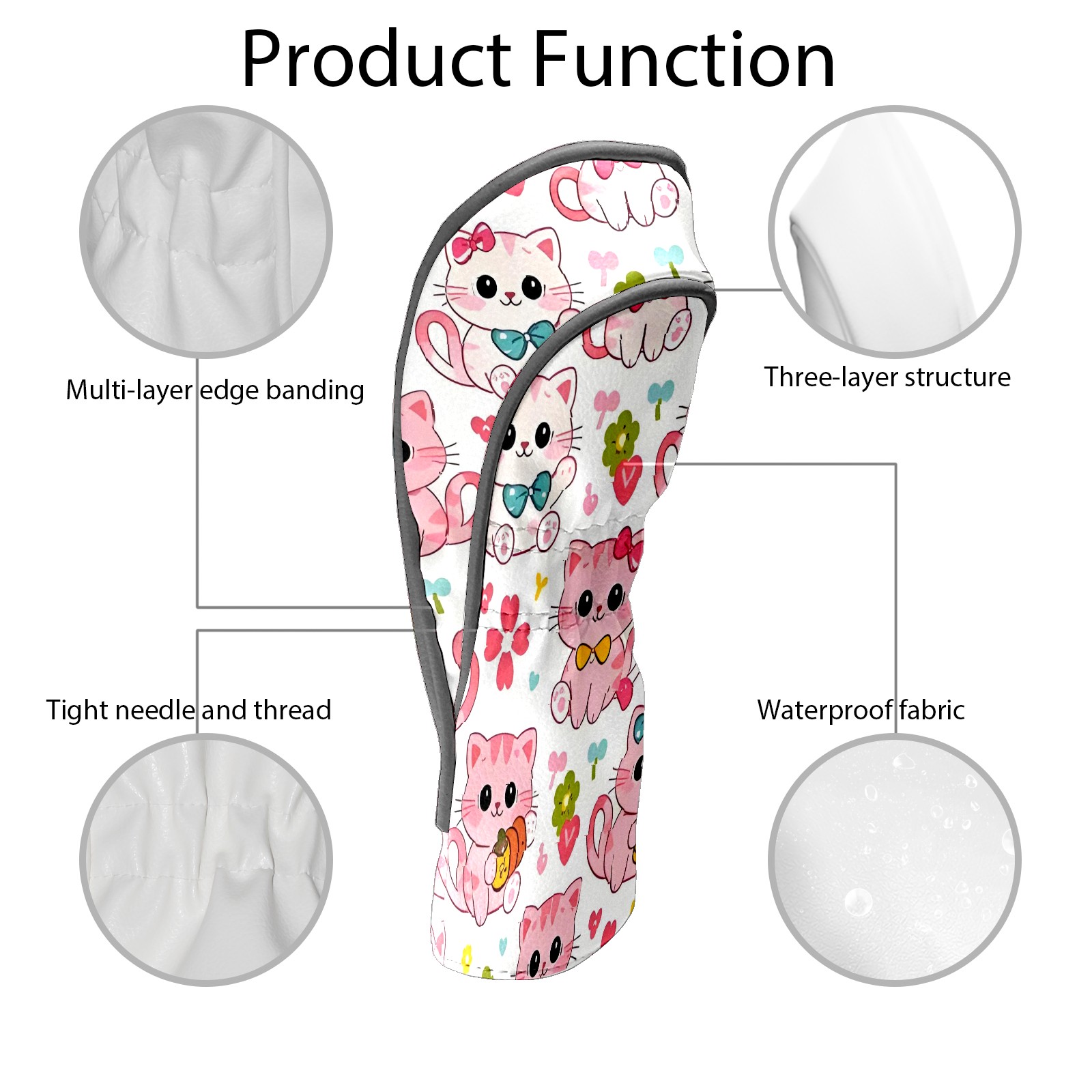 Golf Club Covers, LightPink Cat Premium PU Leather Driver Hybrid Putter Head Covers with Velvet Lining, Waterproof Golf Gifts for Men Women