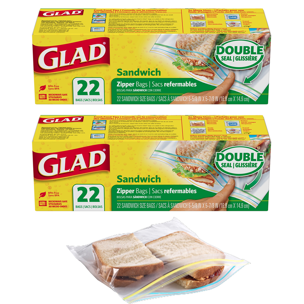 44 Ct Glad Double Seal Sandwich Bags Zipper Snacks School Lunch Storage