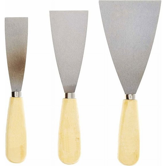 Jinsinto Ensemble de 3 Spatules Couteaux pour Enlever, Revêtementr, Lisser, Pâtisser, Bloquer, Gratter, Décoller, Poncer Manche en Bois 3 Tailles 1 Pouce 2 Pouces 3 Pouces Lame en Acier Inoxydable Flexible