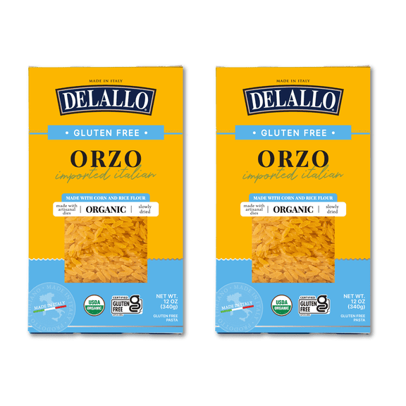 DeLallo Gluten Free Orzo Pasta, Made with Corn & Rice, Organic, 12oz Box, (2 pack)