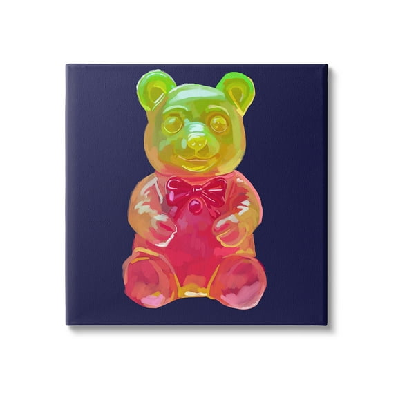 Stupell Industries Candy Bear on Blue Food & Beverage Painting Gallery Wrapped Canvas Art Print Wall Art, 17 x 17