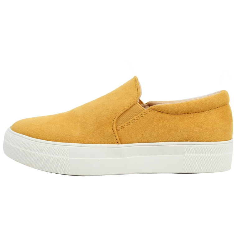 Soda Women s Faux Suede Elastic Side Slip On Sneaker Shoes Mango 55 M US Walmart