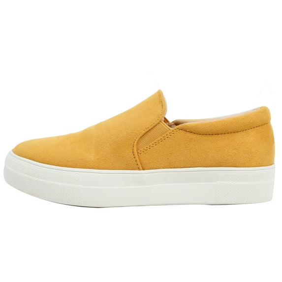 Soda Women's Faux Suede Elastic Side Slip On Sneaker Shoes, Mango, 7 M US