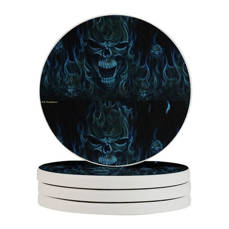 

Circular Drink Coasters Set Cool Skull Beautiful Home Decor Diatomite Heat-Resistant Diatomite Protect Table Countertop
