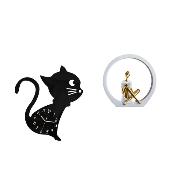 Reloj de pared,Reloj de pared con diseño de gato para guardería,sala de juegos y interior,Estatua de niña,Estatuas de mujeres y niñas,figuritas decorativas elegantes,Escultura de arte