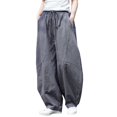thumbnail image 3 of ‌Men's Linen Pants Casual Wide Leg Baggy Pants Elastic Waist Drawstring Loose Fit Casual Summer Beach Pants with Pockets Baggy Trousers Grey M, 3 of 8
