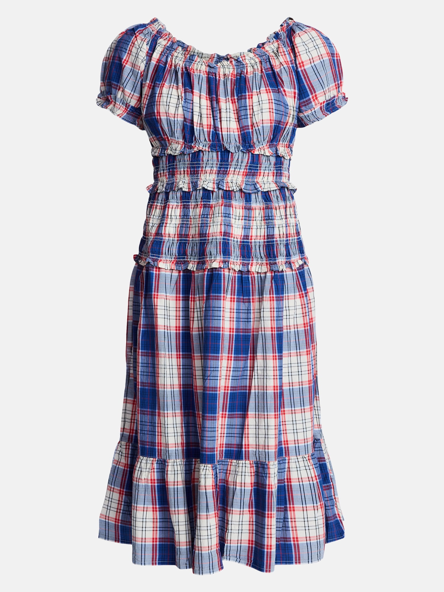 Time and Tru Women's Smocked Cotton Peasant Midi Dress, Sizes XS-XXXL