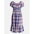 thumbnail image 5 of Time and Tru Women's Smocked Cotton Peasant Midi Dress, Sizes XS-XXXL, 5 of 5