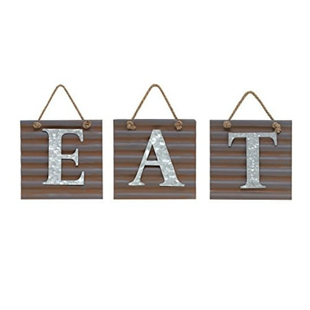 Barnyard Designs Eat Galvanized Metal Letter Tile Wall Sign, Primitive Country Rustic Kitchen Farmhouse Home Decor Sign 28