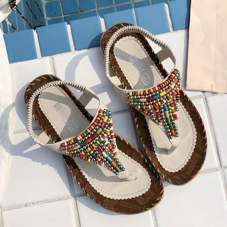 

XIAOFFENN Sandal For Women Sandal For Women Comfortable Women Ladies String Bead Casual Beach Shoes Sandals Sandal For Women Comfortable