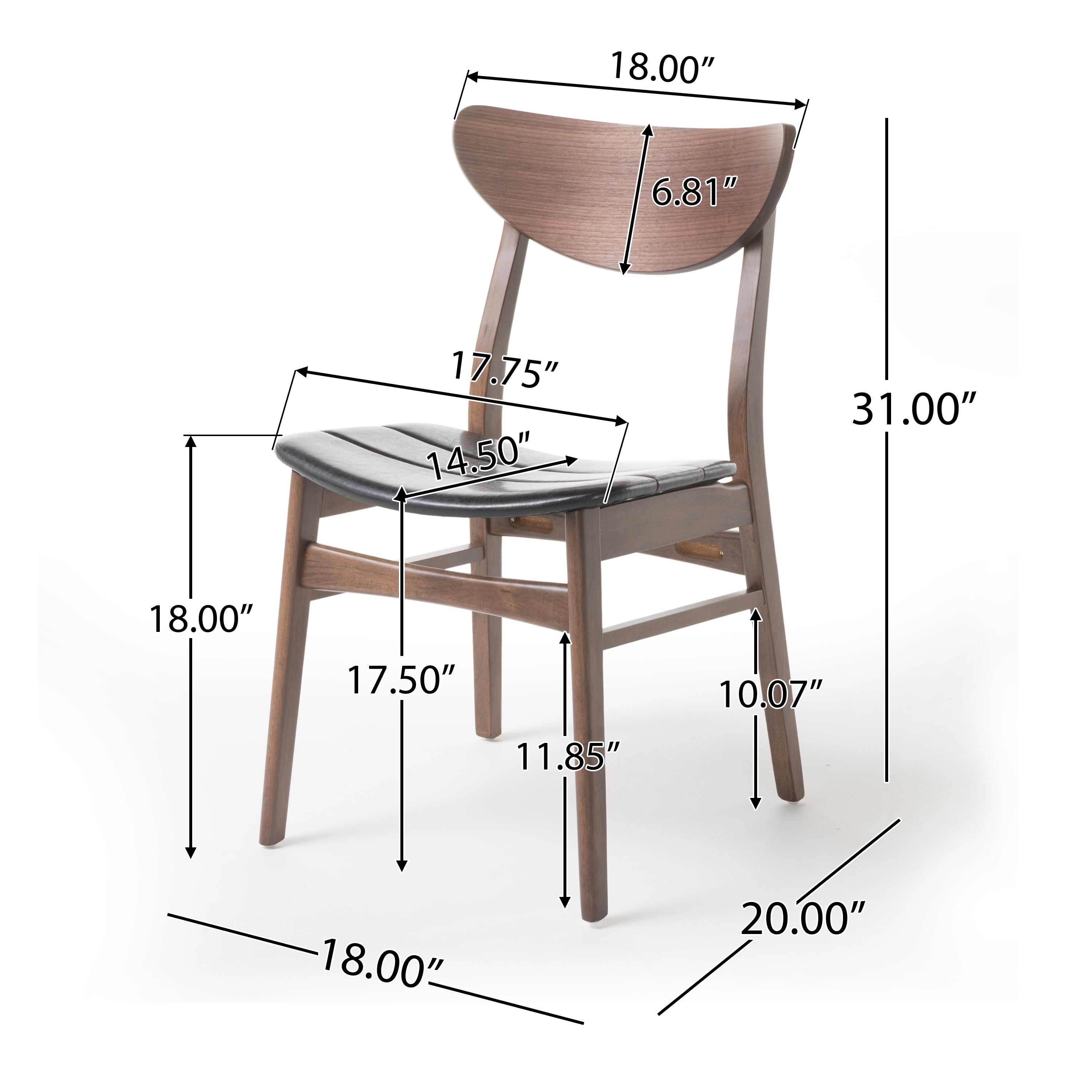 Noble House Ava Mid Century Modern Bonded Leather Dining Chairs, Set of 2, Dark Brown