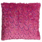 Brunton Faux Fur Hot Pink Throw Pillow Colorful Sequin Heart Accent Toss Cushion