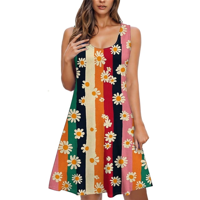 RXMEKW Chemise de Nuit Sans Manches à Imprimé Floral avec Poches pour Femmes, Robe de Nuit à Col Rond