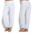 thumbnail image 2 of GZWYHT Linen Pants,Wide Leg Pants,Solid Loose Pants Casual Women Fashion Trouser Buttons Leg Cotton Wide And Plus Size Pants,Flowy Pants,High Waisted Pants,Baggy Pants,White,S, 2 of 9