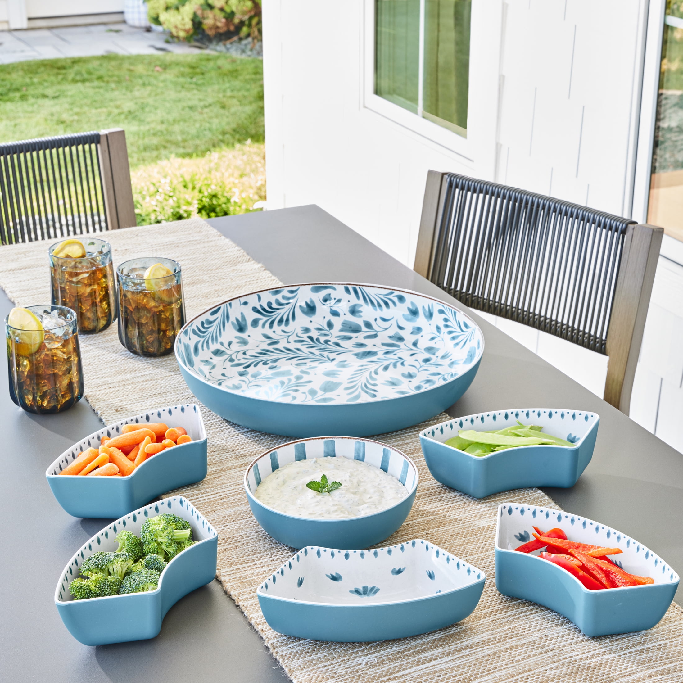 Better Homes & Gardens Bamboo Melamine Chip and Dip Tray, Blue