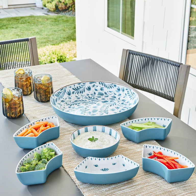 Better Homes & Gardens Bamboo Melamine Chip and Dip Tray, Blue