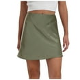 thumbnail image 3 of Bibifish Womens Straight Skirts Satin Elastic High Waist Solid Mini A Line Skirts Zipper Daily Casual Street Comfortable Skirts, 3 of 6